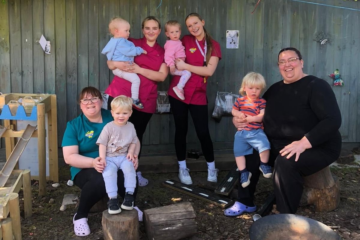Staff and children at Cracker Jacks Pre-School in St Neots