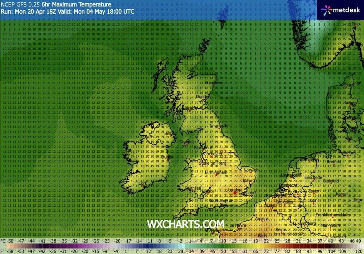 A detailed map of the United Kingdom and its surrounding areas, rendered with a distinctive green and yellow gradient, and a dotted texture overlay.