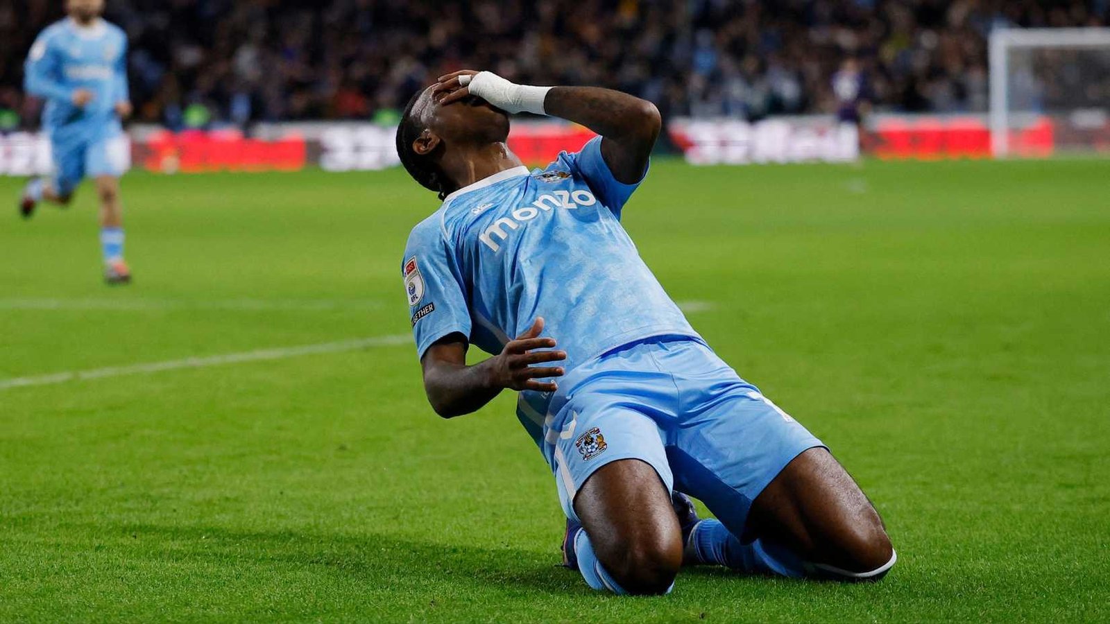 Soccer Football - Championship - Coventry City v Middlesbrough - Coventry Building Society Arena, Coventry, Britain - February 16, 2026 Coventry City's Haji Wright celebrates scoring their first goal Action Images/Andrew Couldridge